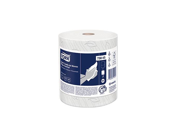 Toalla de Manos Flujo Central Blanca Hoja Doble Precortada Pack x 6 Rollos de 100 m Tork 