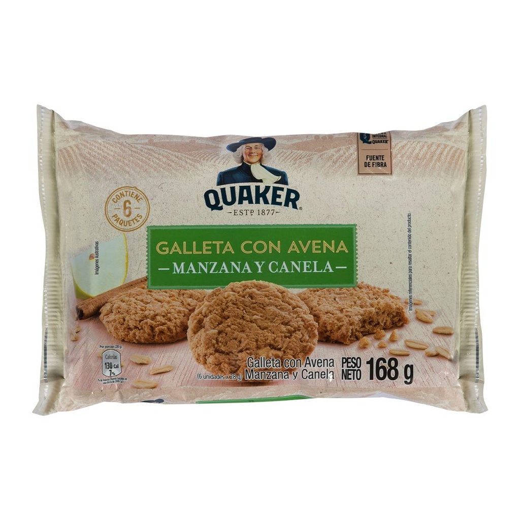 Galletas Quaker Con Avena Manzana y Canela x 6 Paq 168 gr
