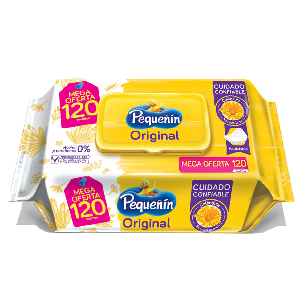 Toallitas húmedas de manos Paquete por 120 paños Pequeñín