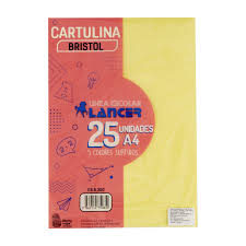Cartulina Bristol A4 Surtida Paquete x 25 Unidades Lancer