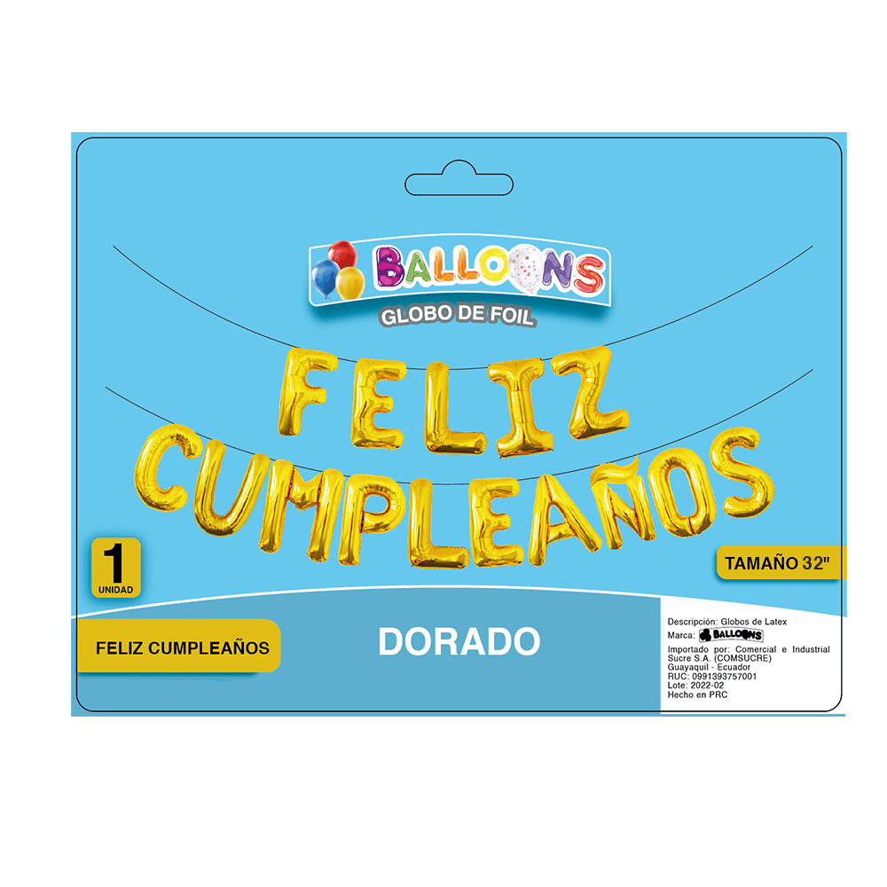 Globos de Foil 32 pulgadas Feliz Cumpleaños Dorado Balloons