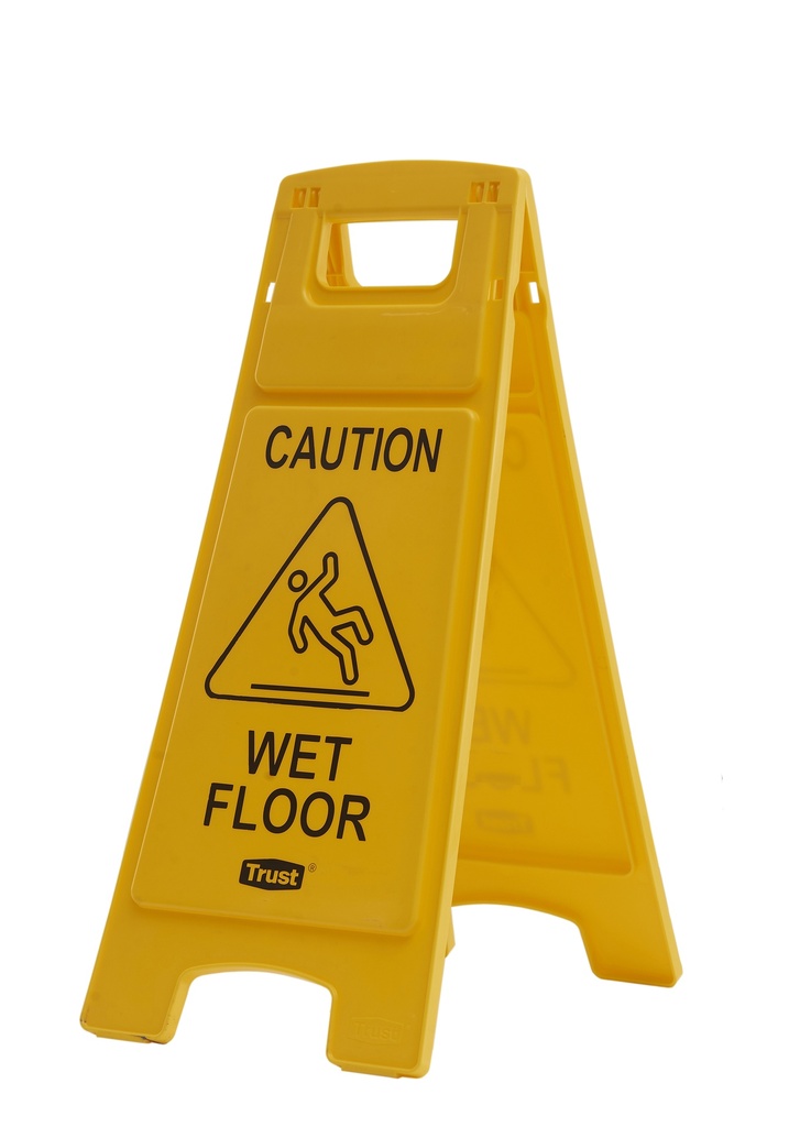 Señal de piso con “precaución, suelo mojado” 