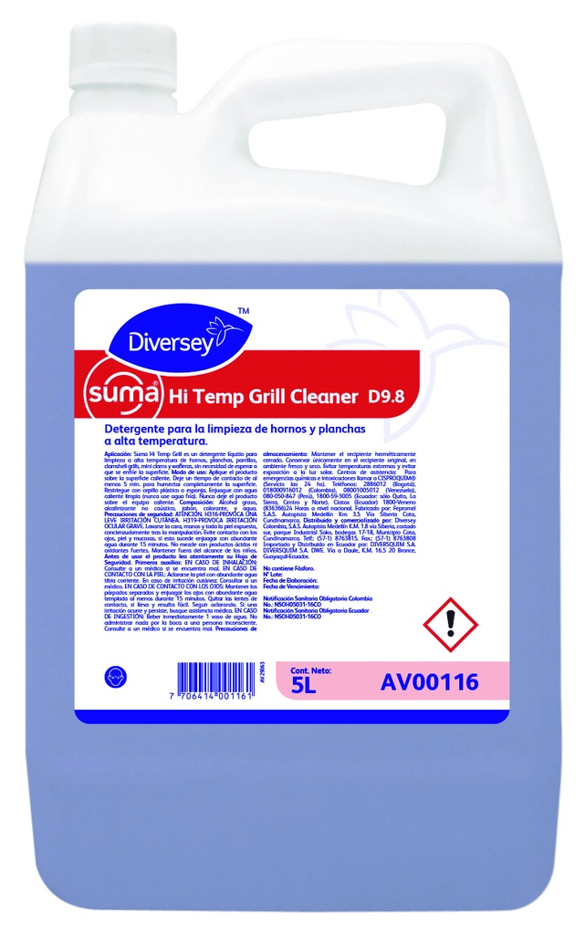 Suma hi temp grill cleaner D9.8 5L DIVERSEY
