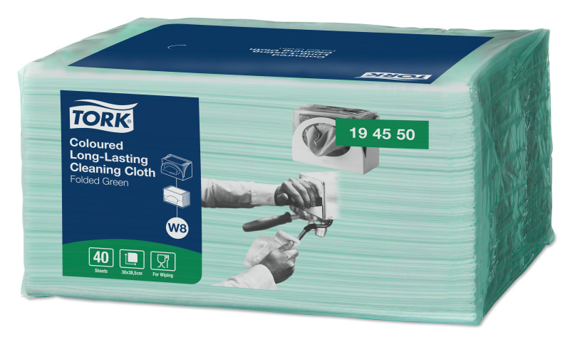 Paño Reutilizable Verde Doblado Paq 40 paños Tork