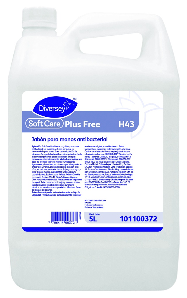 Jabón de Manos Antimicrobiano Soft Care Plus Free 5L DIVERSEY 