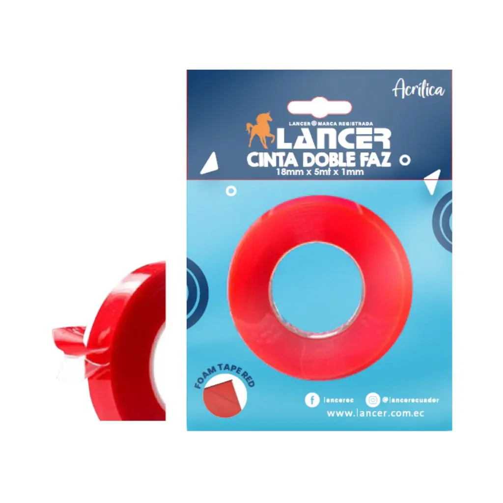 Cinta Doble Faz Roja 18MM X 20YD Lancer