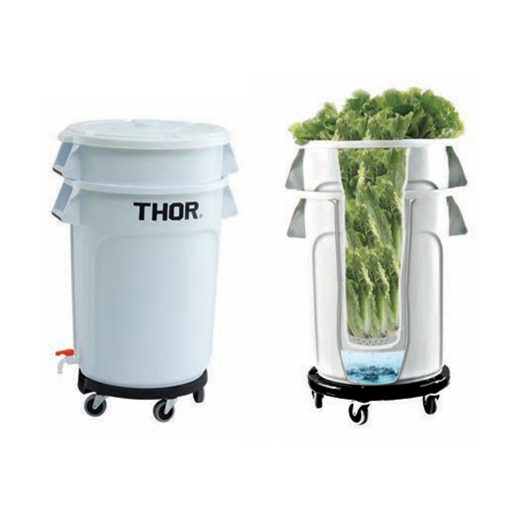 THOR Contenedor redondo blanco con tapa, desague y plataforma incluida para lavado de fruver TRUST 75L 