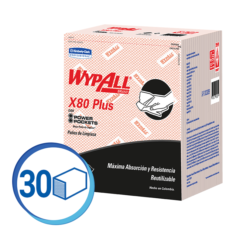 Paño Reutilizable Rojo Doblado X80 Paq 30 paños Wypall