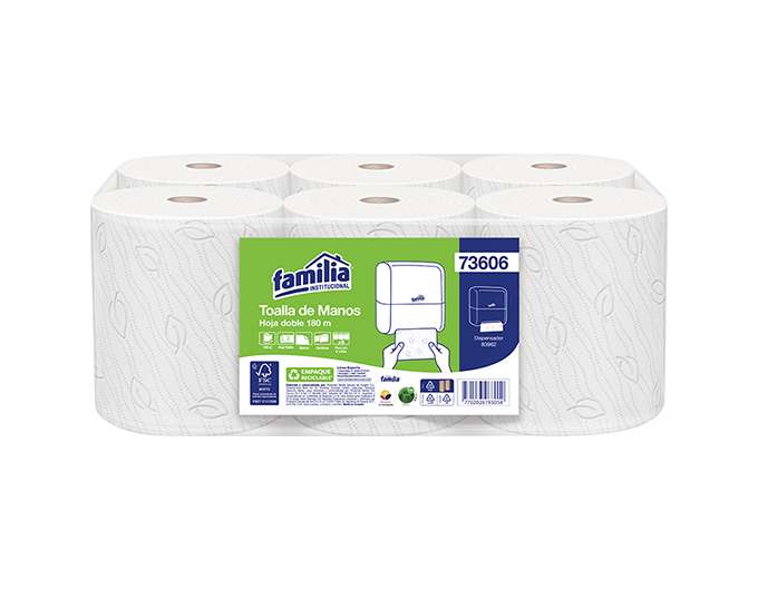 Toalla de Manos Continua Blanca Hoja Doble Rollo 180 m Tork