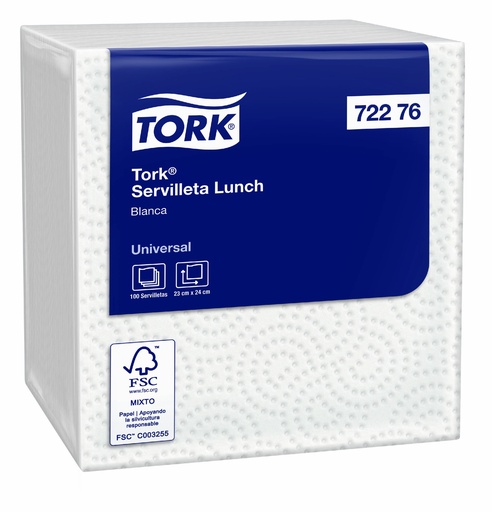 [72276] Servilleta Blanca Acolchada Lunch Paq x 100 servilletas Tork