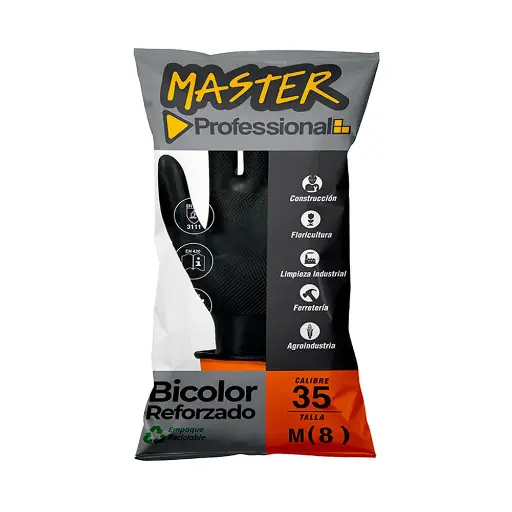 [ITM000000704] Guante C35 Talla 9.5  Reforzado Bicolor Negro-Naranja x1 par Master