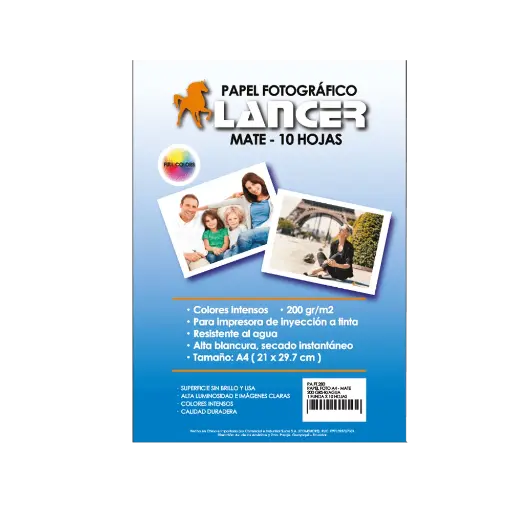 [ITM000001166] Papel Fotográfico A4 200 Gramos Paquete x 10 Unidades Lancer