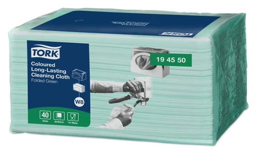 [204033] Paño Reutilizable Verde Doblado Paq 40 paños Tork