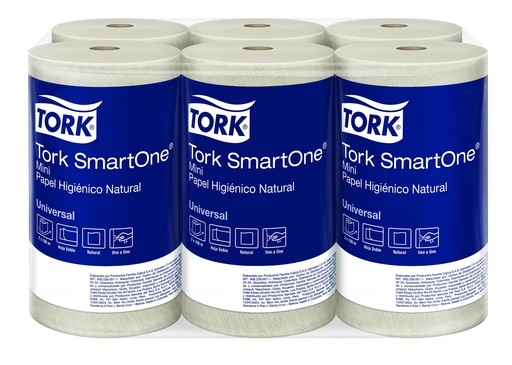 [71612-BLT] Papel Higienico NATURAL Hoja Doble Precortada SmartOne MINI Rollos de 100 m Tork (Blt x 12 Rollos)