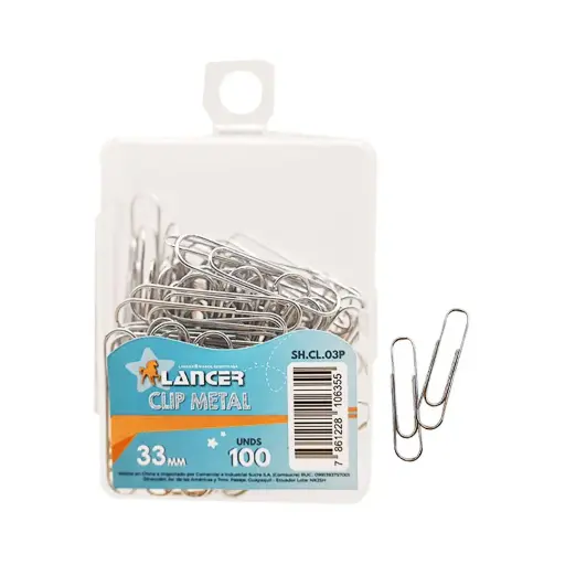 [ITM000001406]  Clip Metálico 33MM Caja X 100 Unidades Lancer  