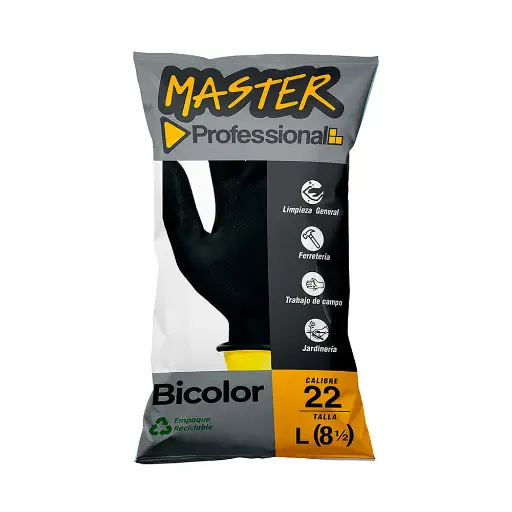[ITM000001488] Guantes Domesticos Bicolor Negro Amarillo Calibre 22 Talla 8 x1 Par Master