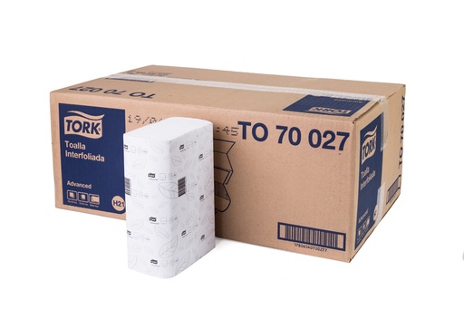 [205219] Toalla de Manos Doblada en Z Blanca Hoja Doble Paq x 200 Toallas Tork 